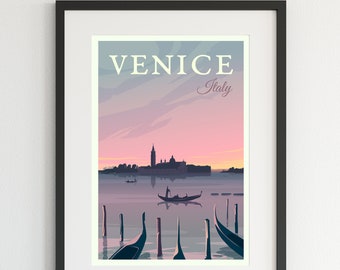 Venice Poster, City Art, Venice Wall Art, Venice Print, Venice Art, Venice Sunset, Vintage Poster, Travel Illustration, Digital Art