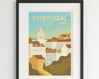 Portugal Poster, City Art, Portugal Wall Art, Portugal Print, Portugal Art, Vintage Poster, Travel Poster, Travel Illustration, Digital Art