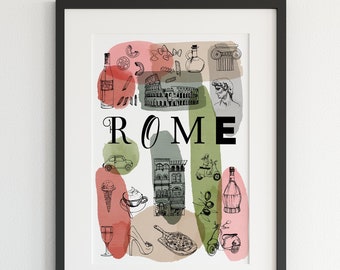 Affiche de la ville de Rome, Italie City Art, Rome Wall Art, Rome Print, Rome Art, Affiche de voyage, Illustration de voyage, Horizon de Rome
