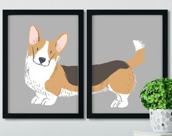 Corgi Illustration, Pet Portrait, Corgi Portrait, Corgi Illustration, Corgi Art Print, Corgi Lover Gift, Corgi Gift, Corgi Dual Print