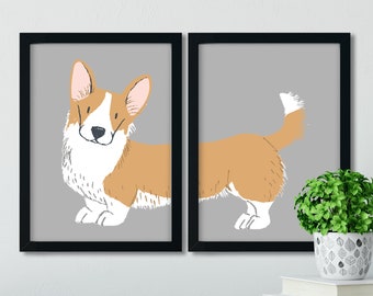 Corgi Illustration, Pet Portrait, Corgi Portrait, Corgi Illustration, Corgi Art Print, Corgi Lover Gift, Corgi Gift, Corgi Dual Print