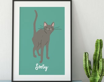 Custom Cat Portrait, Pet Portrait Illustration, Cat Illustration, Pet Art Print, Cat Lover Gift, Custom Gift For Her, Personalised Gift