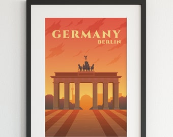 Berlin Poster, City Print, Berlin Wall Art, Berlin Print, Berlin Art, Vintage Poster, Travel Illustration, Germany Poster, Germany Capital