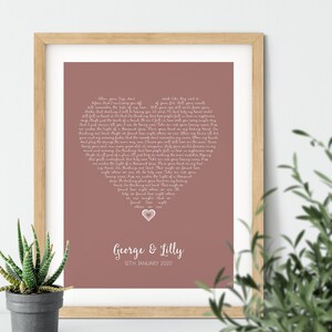 Personalised Lyrics Print, Song Lyrics Print, Heart Lyrics Print, First ...