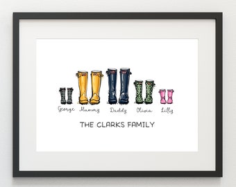 Personalised Family Wellies Print - Family Welly Print - New Home Gift - Wellies Print - Custom family portrait - Personalised Christmas