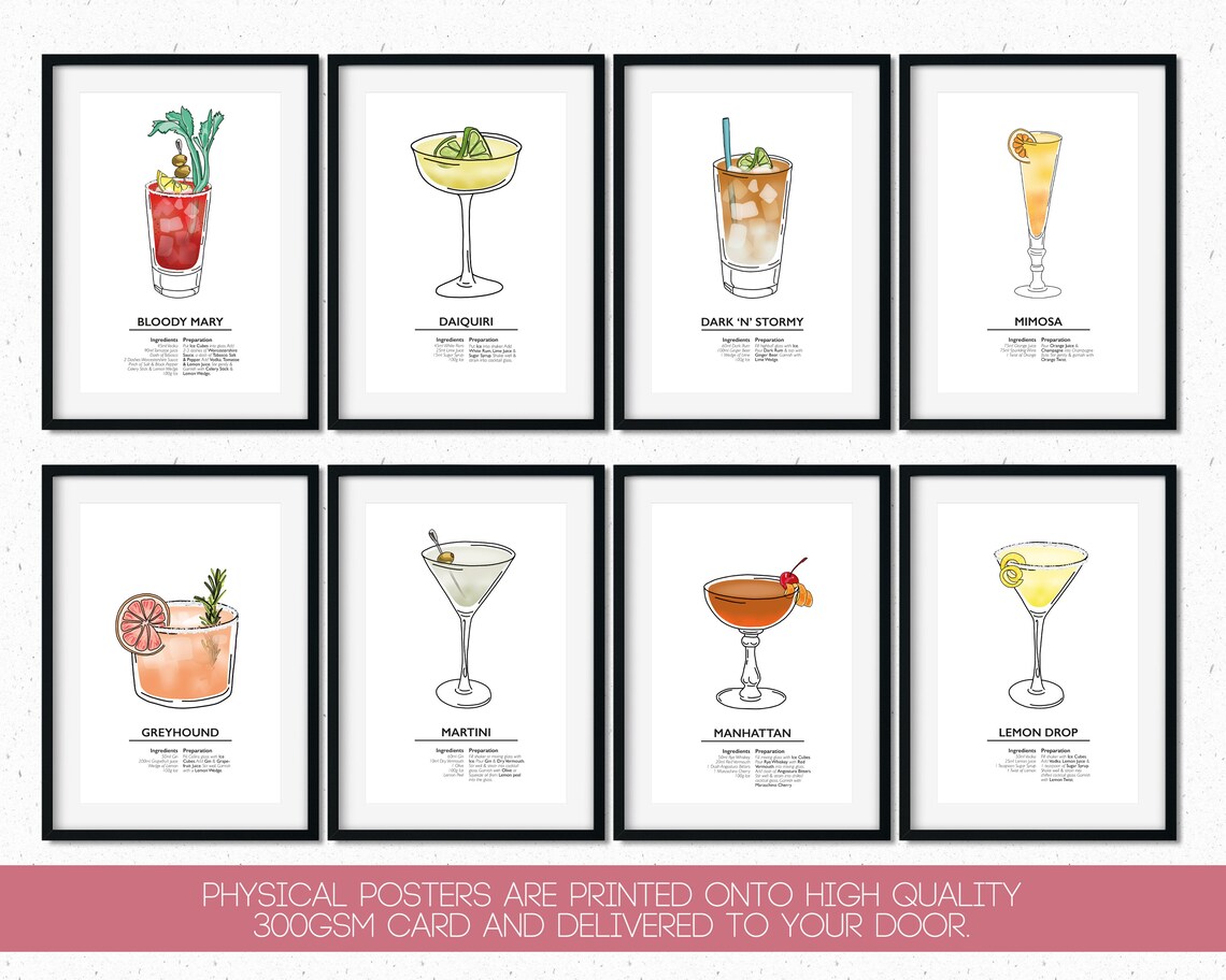 Gin and Tonic Poster Cocktails Print Cocktail Recipes Etsy