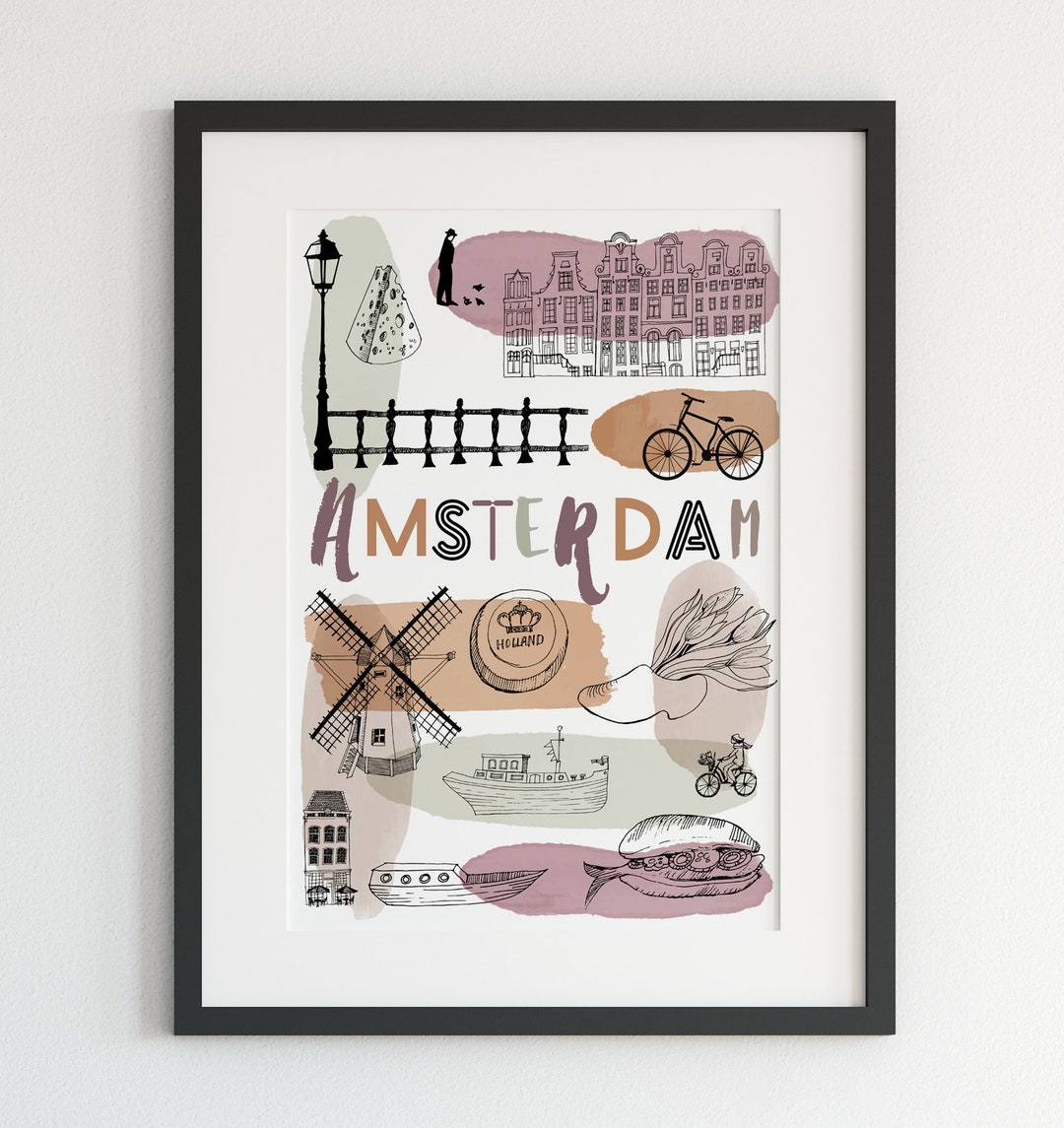 Amsterdam City Poster, Netherlands City Art, Amsterdam Wall Art ...