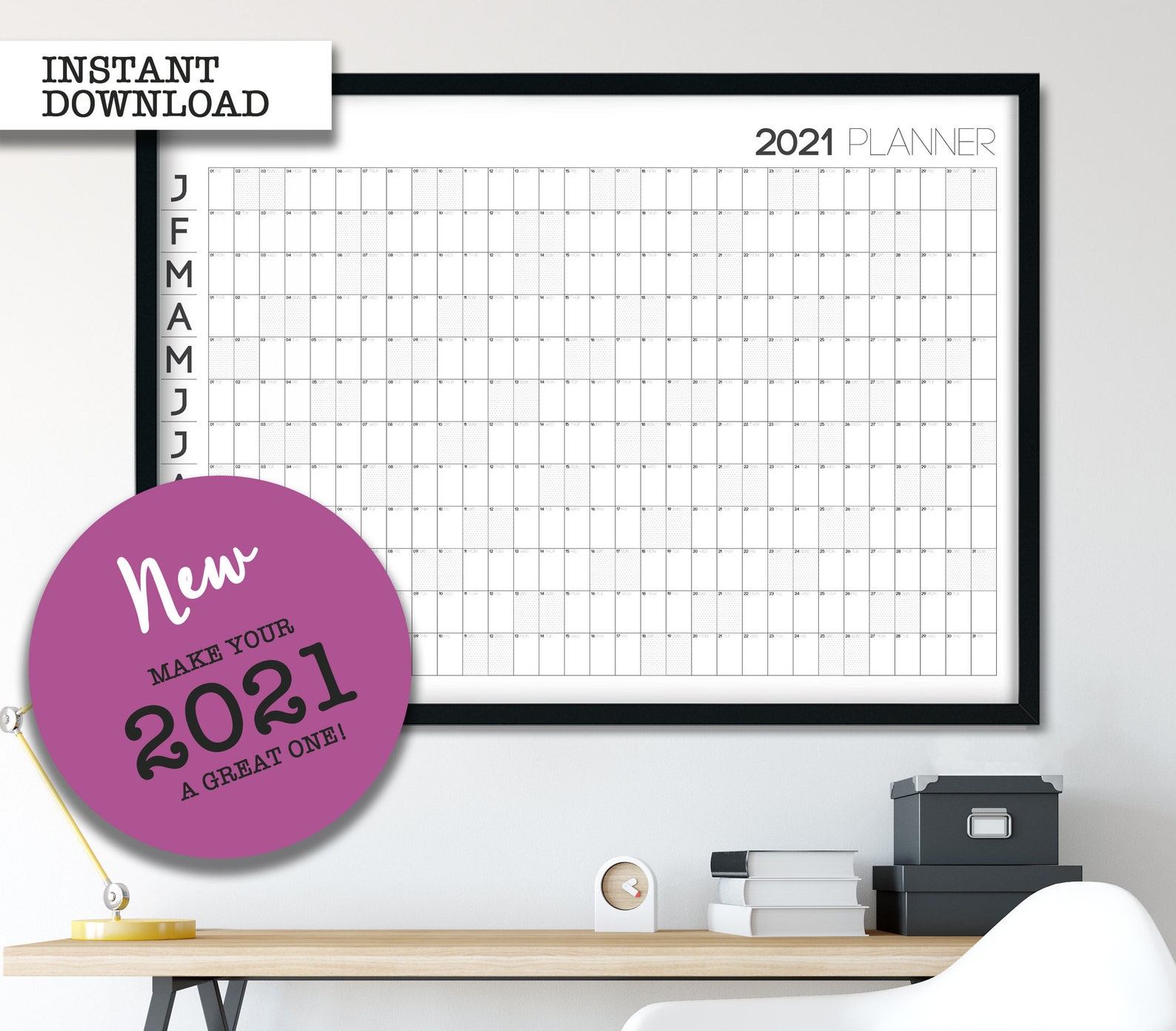 2021 Wall Planner Instant Download Yearly Wall Planner Etsy