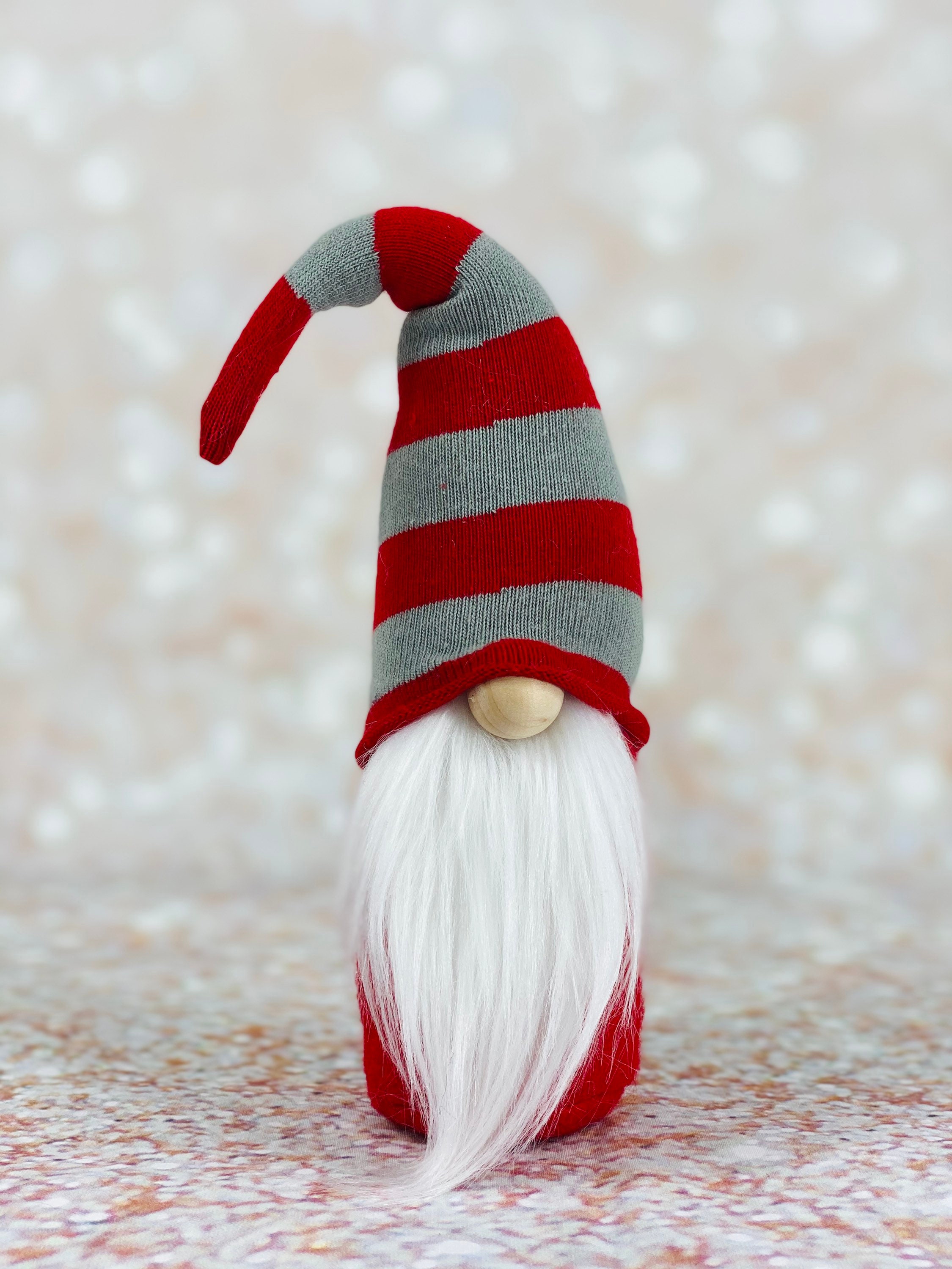 Red and gray striped gnome handmade gnome small gnome Etsy