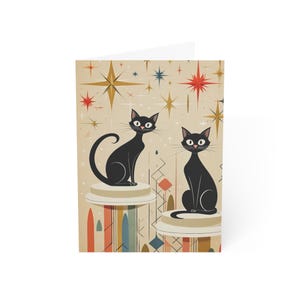 Greeting Cards Set with Mid Century Modern Black Cats Design, 10pcs, 30pcs, 50pcs, Blank Inside, Stationery Gift, Cat Lover Cards,