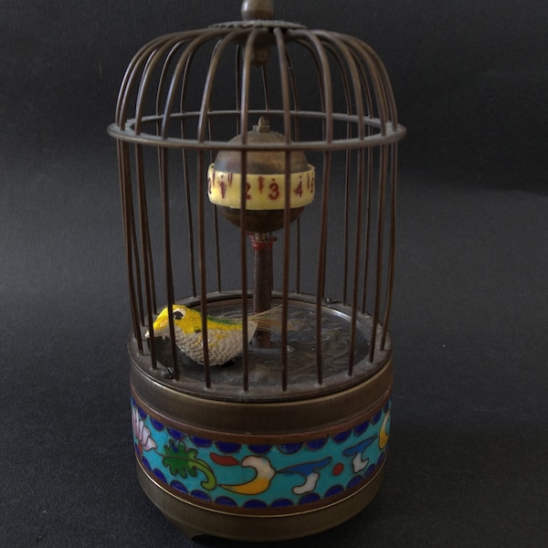 Charmante horloge cage à oiseaux - montre vintage en métal et émail pour la décoration intérieure