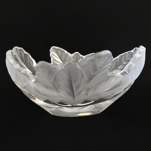 Lalique Vintage Frosted Crystal Bowl with Leaf Motif