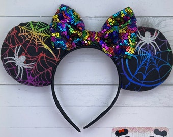 Spider Web Mouse Ears, Multi-Colored Spider Web Mouse Ears, Spider Mouse Ears, Halloween Mouse Ears, Mickey Ears, Minnie Ears