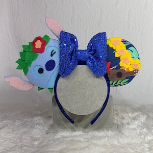 Hawaiian Stitch Tsum Tsum Inspired Mickey Ears, Stitch Mickey Ears, Stitch Minnie Ears, Tsum Tsum Mickey Ears, Lilo and Stitch Mickey Ears
