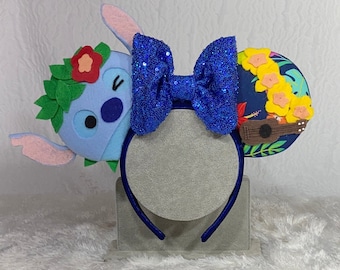 Hawaiian Stitch Tsum Tsum Inspired Mickey Ears, Stitch Mickey Ears, Stitch Minnie Ears, Tsum Tsum Mickey Ears, Lilo and Stitch Mickey Ears