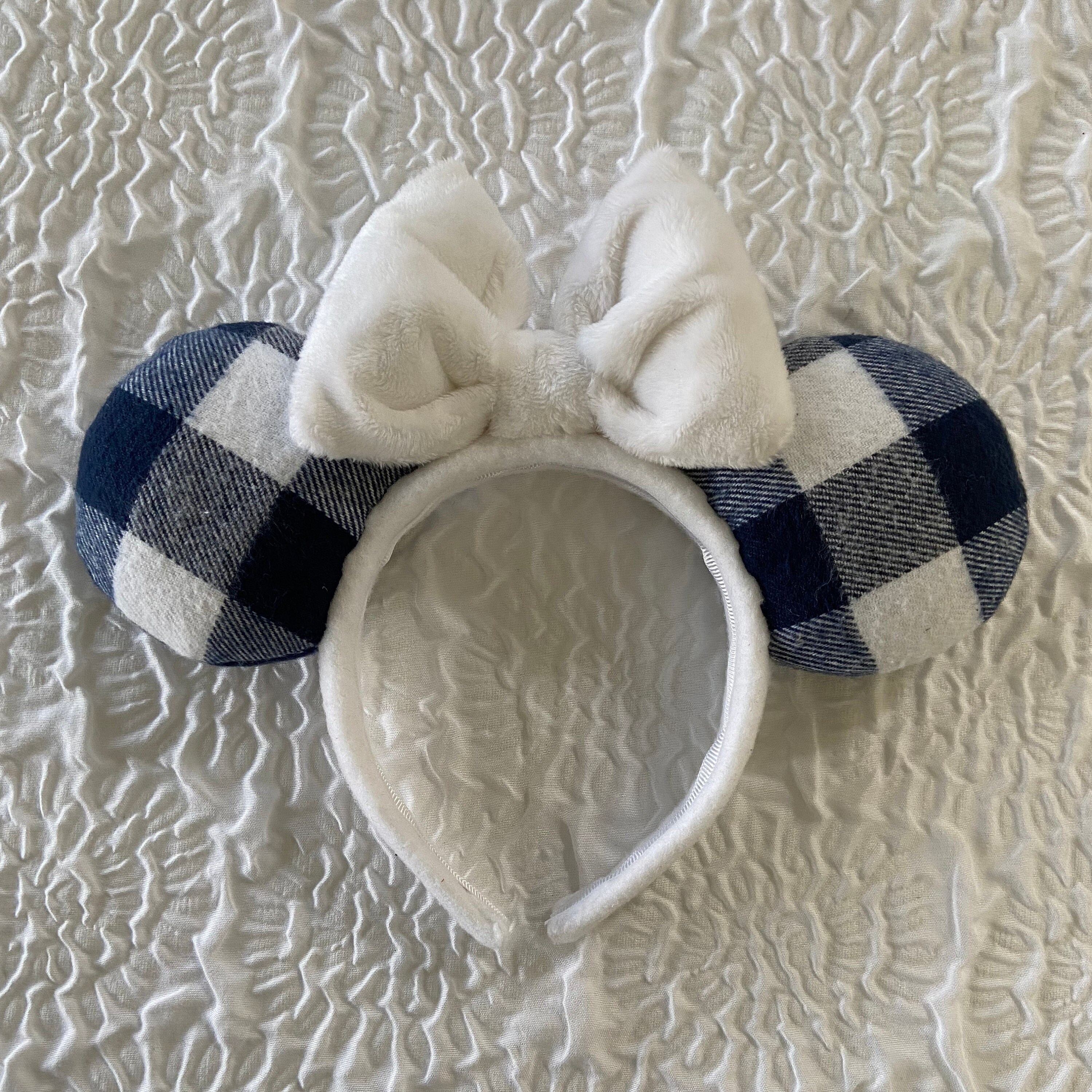Buffalo Plaid Flannel Mouse Ears, Blue Buffalo Plaid Mouse Ears, Flannel Mouse Ears, Blue and White Mouse Ears