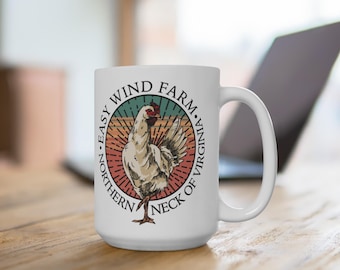 Our classic logo, featuring Boop, our very first chicken  Mug 15oz