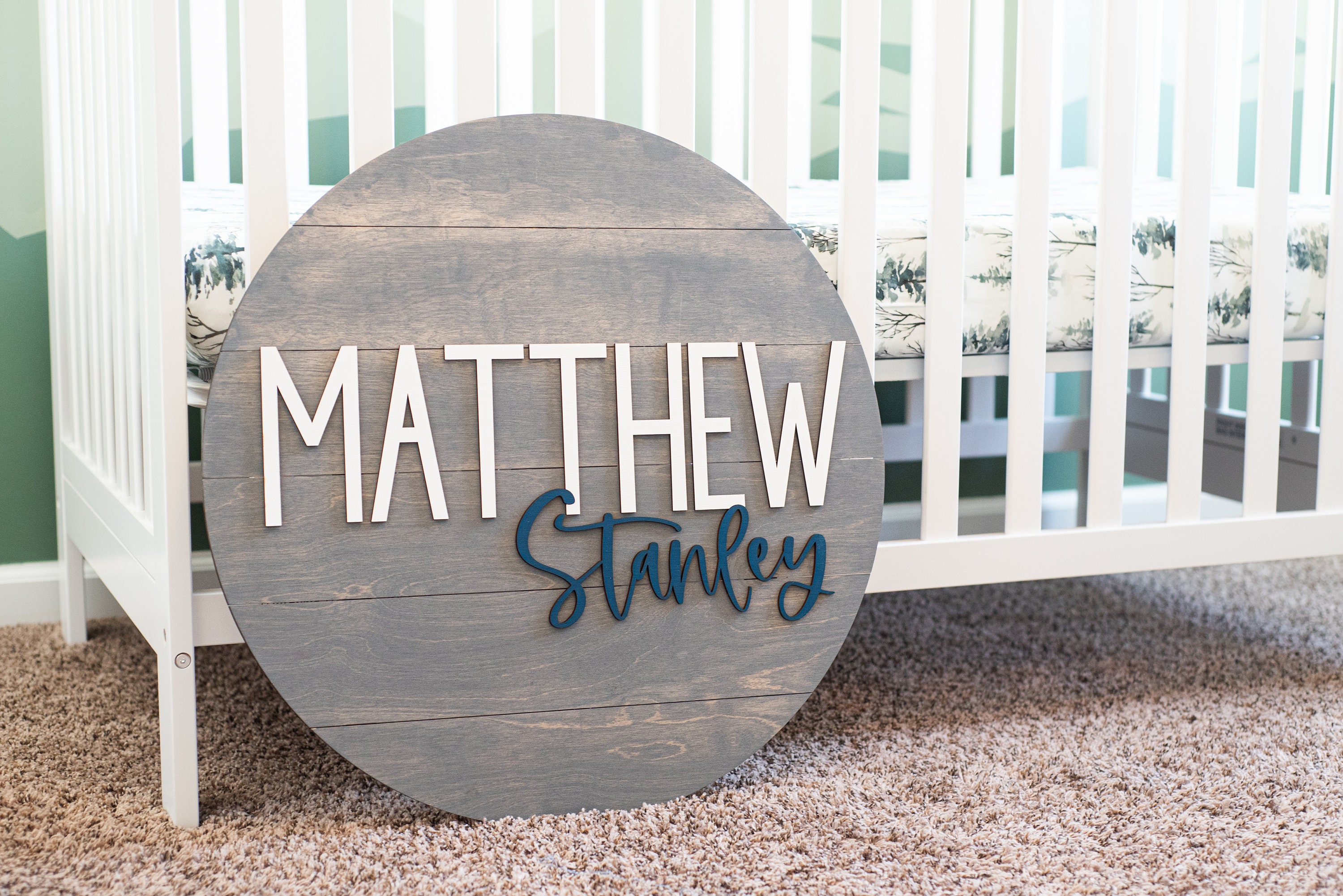 Round Nursery Name Sign for Boy Baby Boy Name Sign Baby Etsy