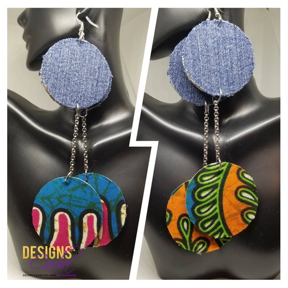 Denim Multicolored Earrings Handcrafted Earrings Handcrafted Jewelry Unique Gift Jewelry Creative Earrings Denim Dangle Earring