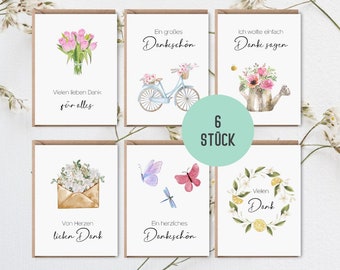 6 x thank you cards | Thank you card set including 6 x envelopes | Folding cards saying thank you in watercolor boho style