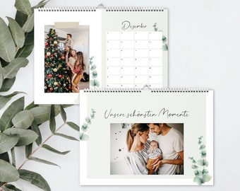 DIY Fotokalender ohne Jahr | Bastelkalender DIN A4 | Moderner Wandkalender zum Selbstgestalten | (Eucalyptus Grün)