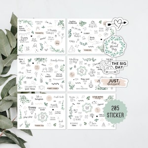 Sticker wedding guest book | 205 stickers photo album wedding | Vintage stickers for scrapbook registry office | Wedding decoration green eucalyptus