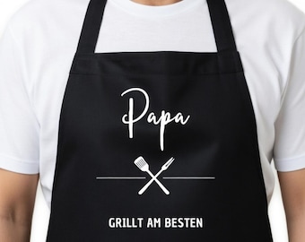 Papa grillt am besten Schürze – Grillschürze für Männer Vatertag Geschenk – BBQ Schürze Herren Baumwolle – Kochschürze Spruch Grillmeister