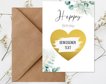 Rubbelkarte zum selber beschriften Happy Birthday | Gutscheinkarte | Rubbellos inkl. Umschlag aus Naturpapier | DIN A6 (Geburtstag)