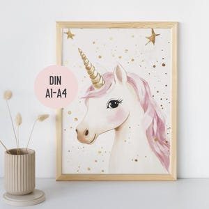 Einhorn Poster Kinderzimmer Mädchen | Unicorn Poster Geschenk Geburt, Taufe, Geburtstag | Wanddeko Boho Einhorn Bild Aquarell (DIN A4 - A1)