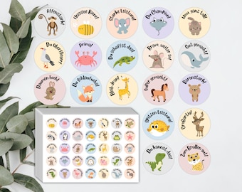 525 reward stickers children | Motivational stickers | 35 motifs praise stickers for children | Reward Stickers | Animal stickers for teacher supplies