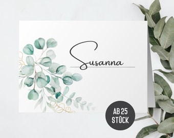 Namenskarten Hochzeit Blanko, Namensschilder ab 25 Stück im Set | Platzkarten für Hochzeit Taufe Geburtstag im Boho Design (Eucalyptus)