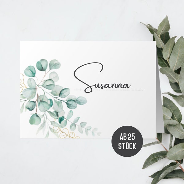 Name cards wedding blank, name tags from 25 pieces in a set | Place cards for weddings, baptisms, birthdays in boho design (eucalyptus)