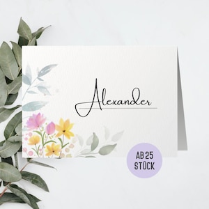 Namensschilder Hochzeit Blanko, Namenskarten ab 25 Stück im Set | Platzkarten für Hochzeit Taufe Geburtstag im Boho Design (Pastell Blumen)