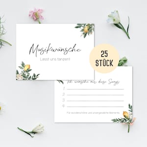 Musikwunschkarten Hochzeit Party Feier Geburtstag Fest | ab 25 Stück DJ Karten | Musikkarten, Musikwünsche, Partykarten DIN A7 (Zitrone)