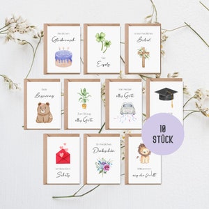 10 x Karten für verschiedene Anlässe | Glückwunschkarten-Set inkl. 10 x Briefumschläge | Klappkarten aus Recyclingpapier Aquarell Stil (Mix)