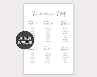 Blank seating plan wedding simple | digital DIY template seating arrangement guests | printable table plan personalize yourself DOWNLOAD