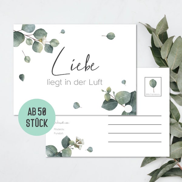 Ballonkarten Hochzeit im Boho Stil ab 25 Stk. | Hochzeitsspiel | Luftballonflugkarten-Karten extra leicht wetterfest & gelocht (Eucalyptus)