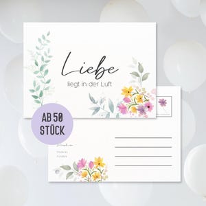 Ballonkarten Hochzeit im Boho Stil ab 50 Stk. | Hochzeitsspiel | Luftballonflugkarten-Karten extra leicht gelocht (Pastell Blumen)