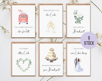 6 x wedding cards | Wedding card set including 6 x envelopes | Folding cards wedding congratulations in watercolor boho style