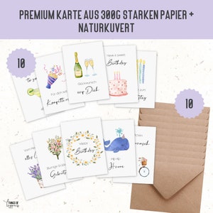 10 x Karten zum Geburtstag Geburtstagskarten-Set inkl. 10 x Briefumschläge Klappkarten zum Geburtstag im Aquarell Boho Stil Bild 5