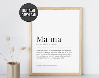 Definition Mama Postcard Poster Download | Gift Mother's Day | Birthday gift for mom mother Christmas gift PDF