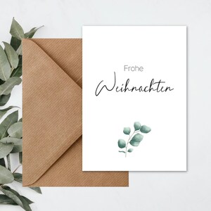 Weihnachtskarte mit Briefumschlag Eukalyptus | Karte zu Weihnachten aus Kraftpapier im Boho Vintage Stil | Postkarte Weihnachtswünsche