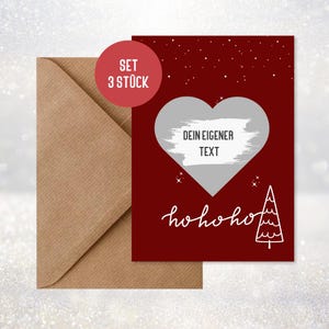 3 x Rubbelkarte Frohe Weihnachten | Gutschein Weihnachten inkl. Umschlag aus Naturpapier | Rubbellos | 3 Stück in DIN A6 (Weihnachten Rot)