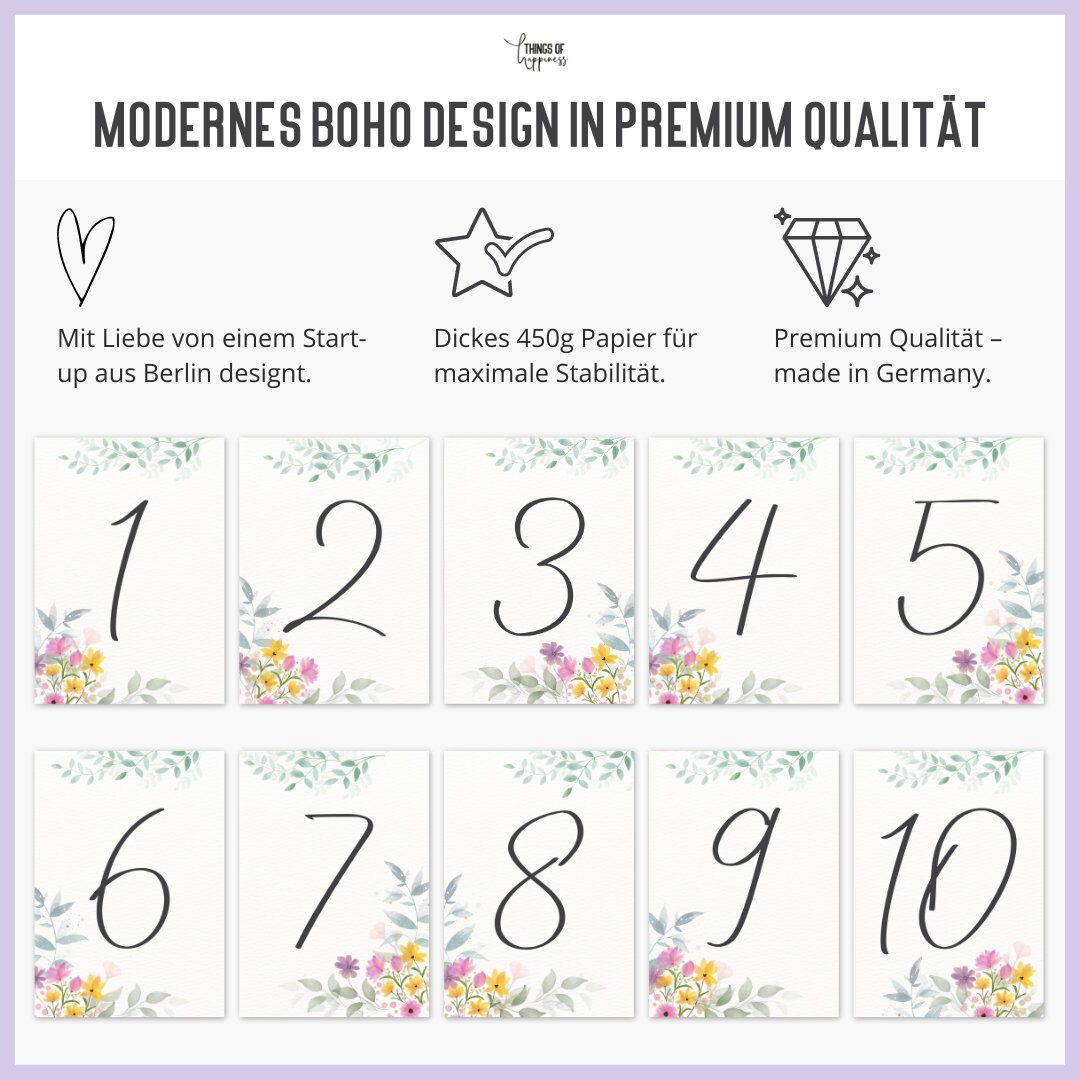 Números de mesa boda, bautizo, evento del 1 al 10 en set en diseño boho ...