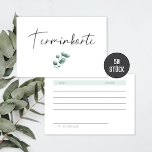 Blanko Terminkarten (50 Stück) im schlichten Design | Termin Karten für Nagelstudio, Friseur, Massage, Kosmetik, … (Eucalyptus)