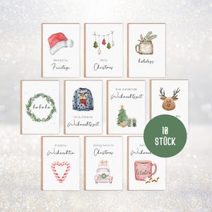 10 x Weihnachtskarten | Karten zu Weihnachten -Set inkl. 10 x Briefumschläge | Klappkarten aus Recyclingpapier im Aquarell Boho Stil