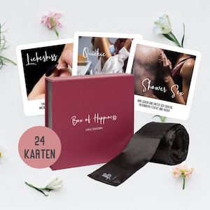 Erotik Gutschein Karten in Box inkl. Augenbinde | 24 Gutscheinkarten für Erotik & Spaß | Sex Gutscheine Geschenk zum Valentinstag