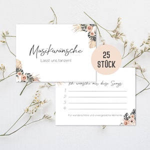 Musikwunschkarten Hochzeit Party Feier Geburtstag Fest | ab 25 Stück DJ Karten | Musikkarten, Musikwünsche, Partykarten DIN A7 (Beige Palme)