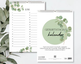 Birthday calendar perpetual without year indication | Enter birthday | Birthday overview | DIN A4 format (Green Eucalyptus)