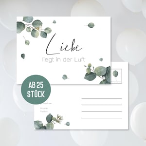 Ballonkarten Hochzeit im Boho Stil ab 25 Stk. | Hochzeitsspiel | Luftballonflugkarten-Karten extra leicht wetterfest & gelocht (Eucalyptus)